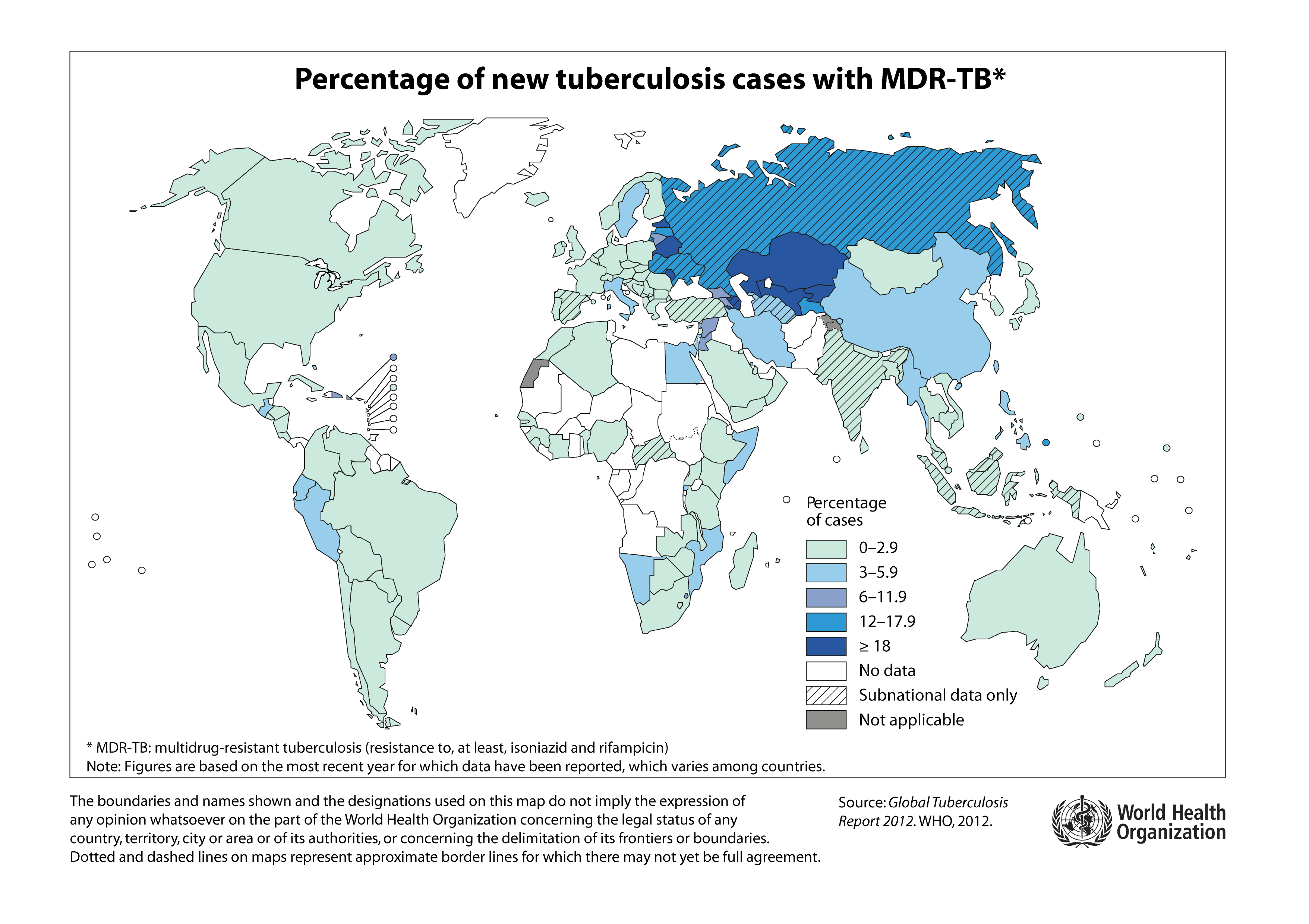 Novi slučajevi multirezistentne tuberkuloze u svetu. Izvor SZO, 2011.
